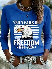 baratos Dia da Independência Top-Dia da Independência Aniversário Americano Camiseta Patriótica Feminina Gráfica Bandeira Vintage Estilosa Clássica Manga Longa Gola Redonda Diário Fim de Semana Impressão Azul Preto Rosa Vermelho