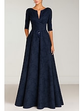 cheap Floor Length-A-Line Floor Length Wedding Guest Dress Formal Dresses Flare Dress Mother of the Bride Dress Half Sleeve V Neck Elegant Vintage Wedding Formal with Bow(s) Strappy