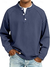 cheap Basic T shirts-Men's T Shirt Henley Shirt 100% Cotton Acid Wash Shirt Tee Top Long Sleeve Plain Vintage Streetwear Casual Washed Raglan Sleeves Stand Collar Henley Casual Home Street Spring Fall Fall &amp; Winter Black