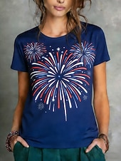  Giorno dell'Indipendenza Americana Per donna Maglietta Stampato Grafico Elegante Classico Casual Manica Corta Girocollo Top Regolari Quotidiano Sportivo Uscire Blu Rosso Estate Primavera