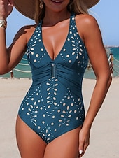 Χαμηλού Κόστους Ολόσωμα μαγιό-Γυναικεία Μαγιό Μπικίνι 2 κομμάτι Μαγιό Λεπτό Εξώπλατο Διακοπές Ρούχα παραλίας Γεωμετρικό Λαιμόκοψη V Αμάνικο Μαγιό