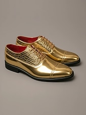 baratos Sapatos Oxford-Homens Sapatos sociais Pele PU Confortável Antiderrapante Respirável Com Cadarço Preto Dourado Outono Inverno