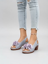 preiswerte Absatzsandalen-Graue Damen-Sandalen mit mittelhohem Absatz und Blumenmuster – elegant-lässiger Stil, bequemer Blockabsatz, ideal für Damen, Alltag, Gartenpartys, Reisen und Sommerveranstaltungen