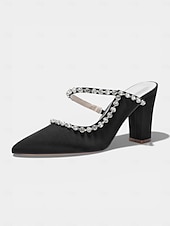 cheap Mother of Bride/Groom-Women's Ivory Block Heel Pumps with Rhinestone Strap, Elegant Mother of the Bride Shoes for Outdoor Garden Weddings