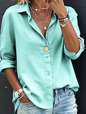 preiswerte Einfache Blusen-Damen Bluse Elegante Oberteile Gerafft Patchwork Knöpfe Einfarbig Einfach Elegant Vintage Damen Langarm Hemdkragen Normale Oberteile Täglich Arbeit Ferien Blau Hellgrün Grün Rosa Grau Herbst Winter