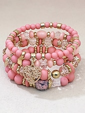 Χαμηλού Κόστους Γυναικείο βραχιόλι-Γυναικείο σετ βραχιολιών από ακρυλικό και κράμα αλουμινίου σε στυλ boho – πολλά χρώματα, γούρι σε σχήμα καρδιάς, ιδανικό για την ημέρα του Αγίου Βαλεντίνου και για καθημερινή χρήση