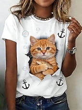 ieftine Tricou cu animale-Pentru femei Tricou Imprimeu Grafic Animal Epocă Stilat Casual Manșon scurt Stil Nautic Topuri obișnuite Zilnic Negru Alb Galben Maro Vară Primăvară