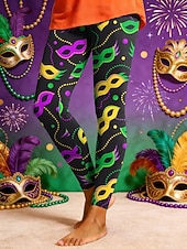 levne Dámské Mardi Gras Oblečení-Dámské Legíny Aktivní prázdniny Módní Plná délka Vysoký pasPantsKarneval Grafika Geometrický Tisk Vysoký střih Pohodlné Venkovní Prodyšné Elastické Dovolená ulice Festival Fialová Černá 1 # Čern
