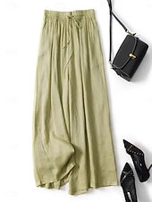 abordables Pantalones-Women's Trousers Summer Pants Baggy Pants Beach Pants Vacation Fashion Streetwear Full Length High Waist Plain Drawstring Elastic Waistband Comfort Soft Breathable Stretchy Beach Holiday Apricot