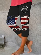  Függetlenségi Nap Amerikai Évforduló Patriotikus Női Capri Nadrág Leggings Pihenőruha Vakáció Vintage Divatú Capri Közepes Derék Nadrág Grafikus Zászló Nyomás Kényelmes Puha Lélegző