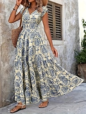 economico Abito Boho da Vacanza-Per donna Abito lungo maxi Abito Lungo Maxi Abito Abito da Spiaggia Abito Floreale Abito Boho Elegante Moda Moderno Quotidiano All'aperto Vacanza Vestibilità regolare Floreale Manica Corta Scollo a V
