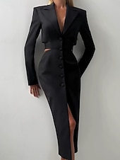 billiga Enkel klänning-Dam Maxiklänning Vit klänning Vardagsklänning Elegant Mode Modern Dagligen Utomhus Semester Normal Slät Långärmad Djup V-hals Svart Vit Sommar Vår