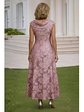 abordables Longitud a la altura del tobillo-Corte A Hasta el Tobillo Vestido Invitada Boda Vestido formal Vestido de noche Vestido de Madrina Sin Mangas Cuello vuelto holgado Elegante Vintage Formal Jacquard con Recogido