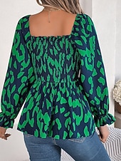 economico Bluse Floreali-Per donna Camicia Blusa Top in chiffon Leopardo Elegante Classico Moderno Manica Lunga Collo quadrato Top Regolari Quotidiano Ferie Uscire Nero Bianco Verde Primavera Autunno