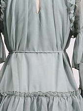 cheap Casual / Daytime Wedding-A-Line Knee Length Prom Dress Wedding Guest Dress Wedding Guest Dresses Elegant Daily Long Sleeve Crew Neck Prom Garden Party with Ruffles