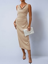 preiswerte Einfaches Kleid-Damen Midikleid Satinkleid Partykleid Figurbetontes Kleid Elegant Mode Modern Outdoor Urlaub Ausgehen Normale Passform Einfach Ärmellos Wasserfallausschnitt Hellgrün Grün Aprikose Sommer Frühling