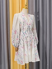  A-Line Knee Length Wedding Guest Dress Wedding Guest Dresses Elegant Daily Long Sleeve V Neck Garden Party Wedding with Floral Print Print Strappy