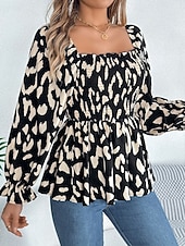 economico Bluse Floreali-Per donna Camicia Blusa Top in chiffon Leopardo Elegante Classico Moderno Manica Lunga Collo quadrato Top Regolari Quotidiano Ferie Uscire Nero Bianco Verde Primavera Autunno