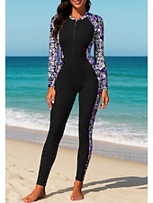 abordables Rash Guards de Una Pieza-Mujer Camiseta Protección Solar Surf Camiseta de protección solar de cuerpo completo Traje de surf de una pieza Flores Tropical Bloqueo de color Cerrar con sujetador incorporado Cremallera delantera