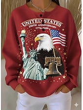  Pull-over élégant vintage de femme patriote pour le Jour de l'Indépendance imprimé graphique col rond manches longues casual invité de mariage boutons bleu printemps