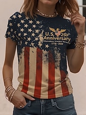  Independence Day American Anniversary Patriotic Women's T Shirt Graphic National Flag Vintage Stylish Classic Short Sleeve Crew Neck Round Neck Daily Weekend Print Blue Red Red / Blue