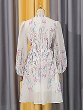  A-Line Knee Length Wedding Guest Dress Wedding Guest Dresses Elegant Daily Long Sleeve V Neck Garden Party Wedding with Floral Print Print Strappy