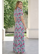 economico Lunghezza del pavimento-Linea ad A Lunghezza al pavimento Abito da invitata a nozze Abito da cerimonia per signora Manica Corta Colletto a Camicia Elegante Formale Derby del Kentucky Semi-Formale Pizzo con Ricamo