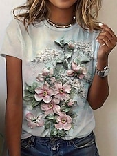 economico T-shirt floreale-Per donna Maglietta Stampato Floreale Grafico Piante Vintage Elegante Classico Manica Corta Girocollo Top Regolari Quotidiano Weekend Blu Rosa Rosso Beige Estate Primavera Autunno Inverno