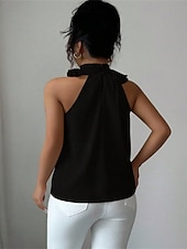 economico Bluse Eleganti-Per donna Top estivi Blusa Top Eleganti Arricciato Volant Patchwork Tinta unica Semplice Elegante Vintage Carino Senza Maniche All'americana Top Regolari Quotidiano Lavoro Ferie Nero Rosso Marrone