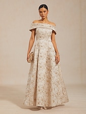  Femmes Robe maxi Robe à épaules dénudées Robe bustier Élégant Soirée Remise des Diplômes Coupe régulière Fleuri Sans manches Top épaules dénudées Champagne Été Printemps Automne