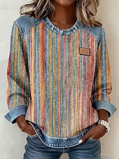 voordelige Strepen en Geometrische Hoodies-Dames Blouse Lapwerk Ruitjes Kleurenblok Elegant Vintage Stijlvol Lange mouw Strakke ronde hals Normale tops Dagelijks Feestdagen Uitgaan blauw Zwart Groen Rood / blauw Rose Roze Lente Herfst Winter