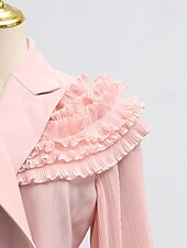 preiswerte Semi-formal / Cocktail-Zweiteilig A-Linie Knöchellänge Kleid für Hochzeitsgäste Kleider für Hochzeitsgäste Elegant Vintage Täglich Langarm Revers Gartenparty Hochzeit mit 3D-Blumen Falten