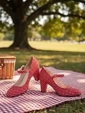 levne Retro styl 50. let-Dámské vintage puntíkované lodičky Mary Jane z 50. let - retro rockabilly boty s kulatou špičkou a robustním podpatkem na středním podpatku na letní dovolenou &amp;večírky
