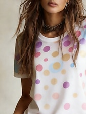 abordables Camiseta de Arte &amp; Diseño-Mujer Camiseta Camiseta superior Estampado Graphic Geométrico Elegante Clásico Casual Manga Corta Cuello Barco Tops regulares Diario Deportes Noche Blanco Verano Primavera