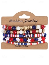 Недорогие Аксессуары-Юбилейный комплект многослойных браслетов для женщин к 250-летию США - сплавной материал с различными подвесками идеально подходит для Дня независимости и празднования в США