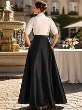 economico Lunghezza del pavimento-Linea ad A Lunghezza al pavimento Abito Camicia Abito da invitata a nozze Abito Formale Abito da cerimonia per signora Manica Corta Colletto a Camicia Elegante Festa Formale Ospite di nozze Taffetà