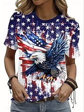  Dzień Niepodległości patriotyczne t-shirt dla kobiet vintage mody stylowe krótkie rękawy okrągły dekolt regularne bluzki codzienne weekendowy nadruk niebieski biały czerwony  niebieski lato wiosna