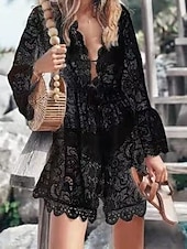 economico Abiti da spiaggia-Per donna Mini Abito Abito Bianco Abito da Spiaggia Abito nero Copricostume Elegante Vintage Moda Manica del polsino svasato Quotidiano All'aperto Spiaggia Vestibilità regolare Floreale Semplice