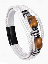 economico Gioielli da uomo-Bracciale da uomo in pietra naturale e finta pelle, cinturino da polso casual intrecciato in vari colori, gioielli alla moda da uomo per l'abbigliamento casual quotidiano e lo street style