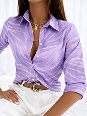 billiga Randiga och geometriska blusar-Dam Skjorta Blus Knappar Mönster Grafisk Geometrisk Randig Vintage Stylish Ledigt Långärmad Tröjkrage Vanliga toppar Dagligen Svart Rubinrött Purpur Grön Kaki Vår Höst Vinter