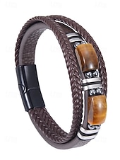 economico Gioielli da uomo-Bracciale da uomo in pietra naturale e finta pelle, cinturino da polso casual intrecciato in vari colori, gioielli alla moda da uomo per l'abbigliamento casual quotidiano e lo street style