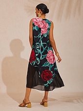voordelige Bloemenjurken-Smaragdgroene rozentuin zwierige chiffon maxi-jurk