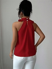 economico Bluse Eleganti-Per donna Top estivi Blusa Top Eleganti Arricciato Volant Patchwork Tinta unica Semplice Elegante Vintage Carino Senza Maniche All'americana Top Regolari Quotidiano Lavoro Ferie Nero Rosso Marrone