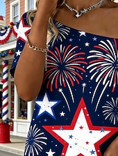 billige Uavhengighetsdag Topp-Amerikansk uavhengighetsdag Dame T skjorte T-skjorte Trykt mønster Grafisk Stjerne Mote Stilfull Klassisk Kortermet Enskuldret Vanlige topper Daglig Ut på byen Helg Blå Sommer Vår