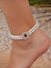 olcso Esküvő ACC-Női műgyöngyös bokalánc kristály díszítéssel, elegáns, többszínű gyöngyös dizájn, állítható bokaékszer tengerparti esküvőkre, nyári partikra, menyasszonyi és nyaralós viseletre