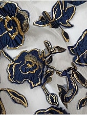 billige Gulvlengde-A-linje Gulvlengde Skjortekjole Gjestekjole til bryllup Formell kjole Kjole til brudens mor 3/4 ermer Skjortekrage Elegant Enkel Formell Organza Jacquard med Sløyfe(r)
