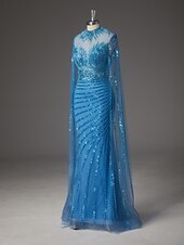economico Abiti da ballo-Tubino Colonna Strascico a Terra Perline ricamate Abito Formale Abito da madre della sposa Abito da Sera Elegante Scintillante Stile Celebrità Senza Maniche Girocollo Mascherata con Con perline