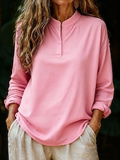 billiga Enkla blusar-Dam Popover skjorta Casual skjorta Blus Knappar Ensfärgat Dagligen Stylish Ledigt Långärmad Hög krage Vanliga toppar Dagligen Utomhus Vit Rodnande Rosa Rubinrött Grön Sommar Vår Höst