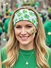 billiga Tillbehör-Damhårband med polyestertryck, flermönster med shamrockmönster för St. Patricks dag, stretchig och andningsbar festivalstil för högtidsfiranden, parader och vardagskläder