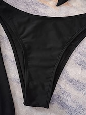 Недорогие Комплект бикини из 3 предметов-Жен. Купальники Бикини Накидка Три части Смелые купальник Хальтер Тонкие Открытая спина Элегантный стиль Отпуск Сплошной цвет НАЙКА НЕКО Без рукавов Купальники